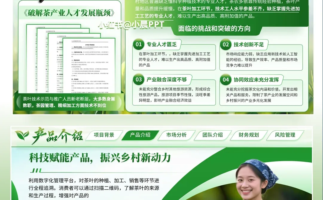 高级感小清新绿色茶叶项目创赛PPT设计案例