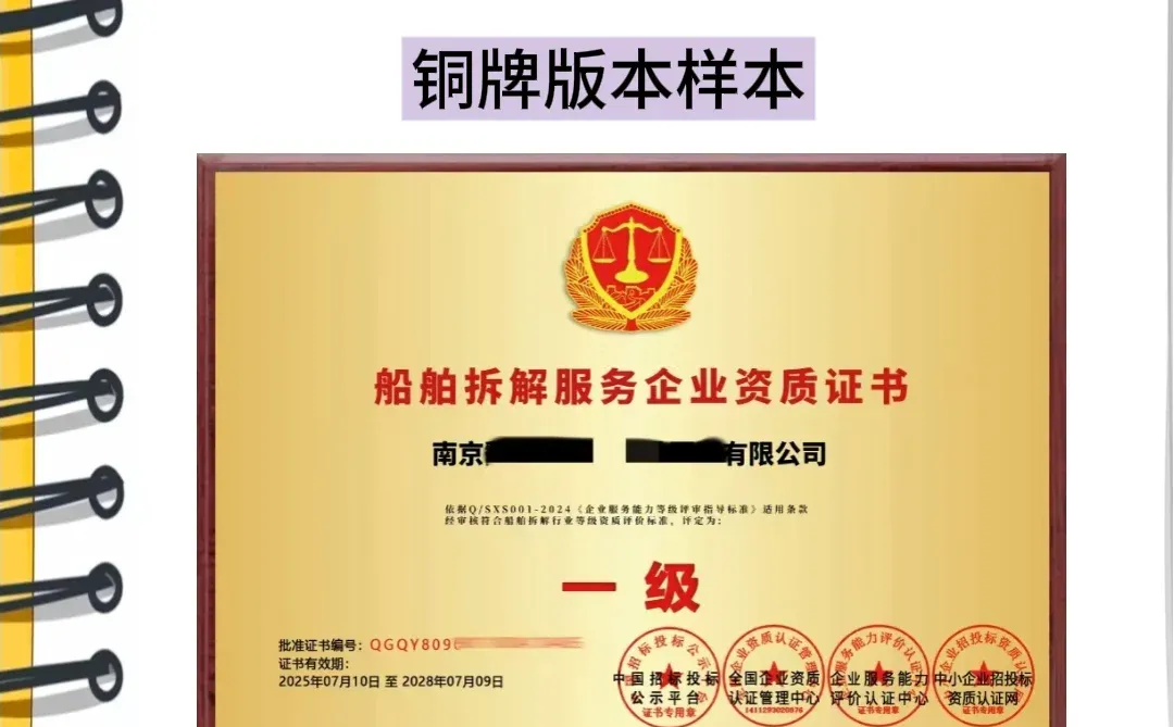 船舶拆解服务资质证书
