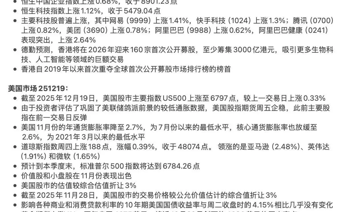 港美资本市场资讯251219