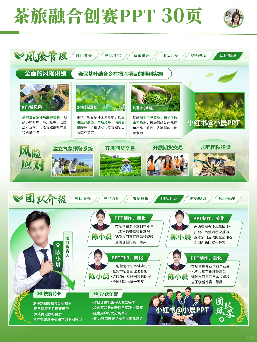 高级感小清新绿色茶叶项目创赛PPT设计案例