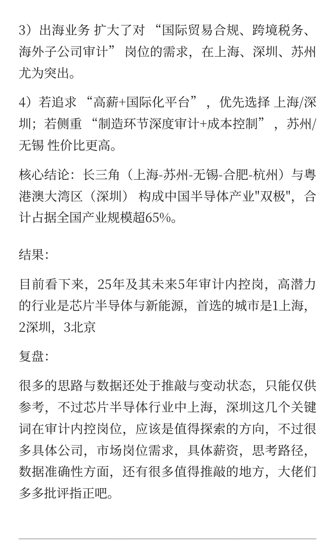 高年薪+高潜力行业+城市+审计内控岗发展