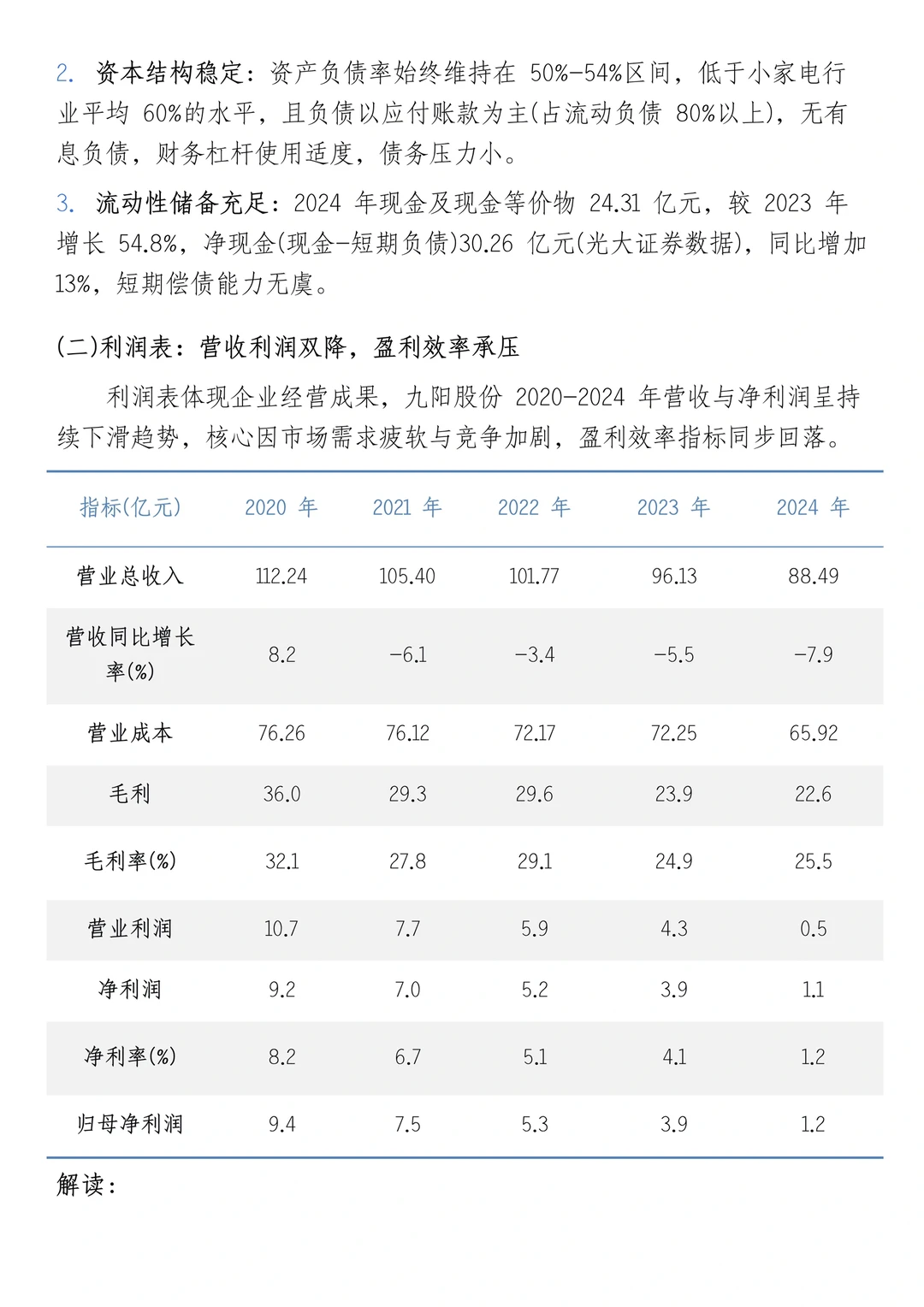财务报表分析--以九阳股份为例