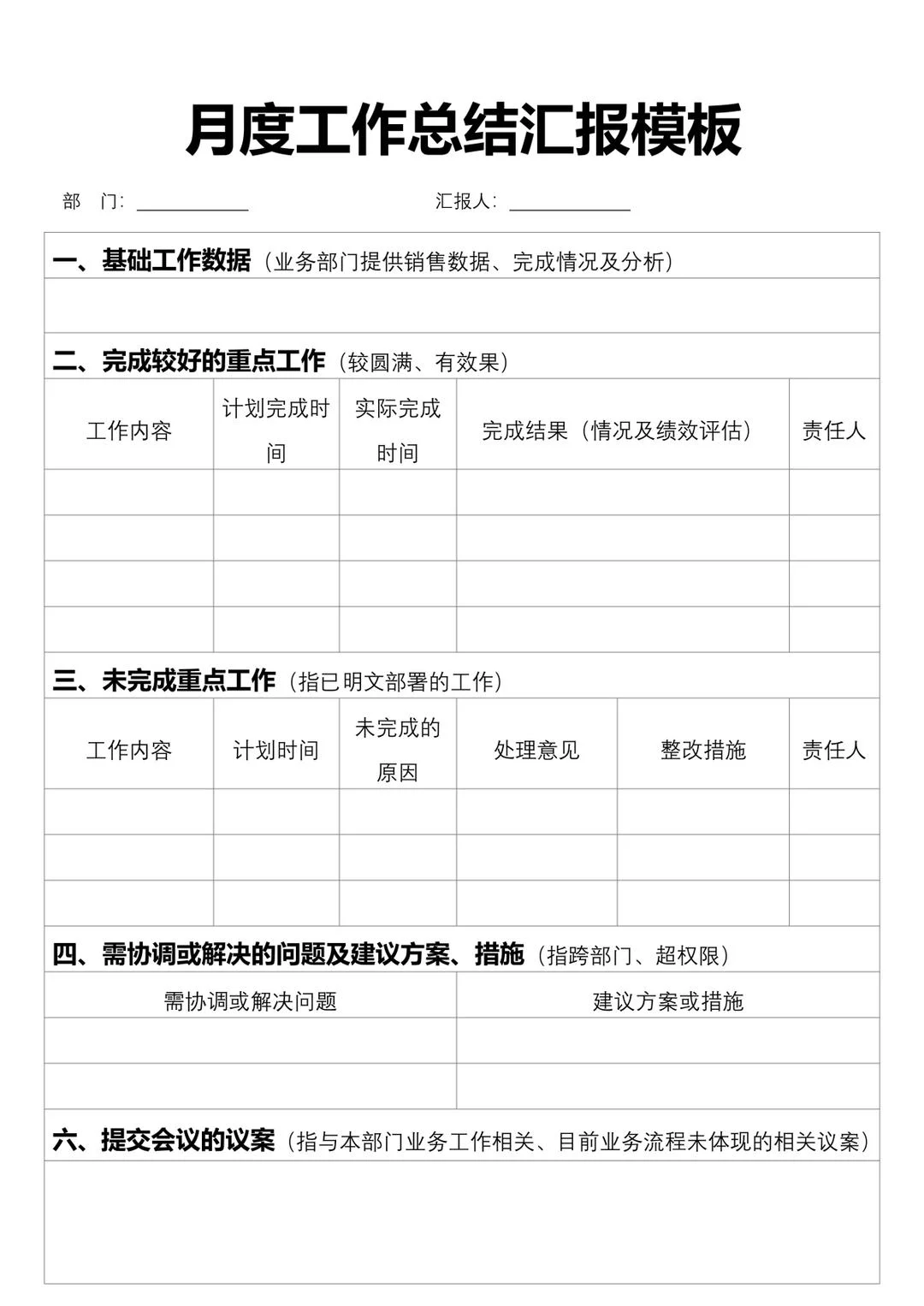 工作总结，工作周报，月度总结，工作计划