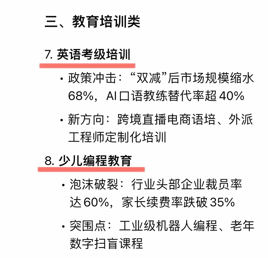 DeepSeek总结20个已经饱和的行业
