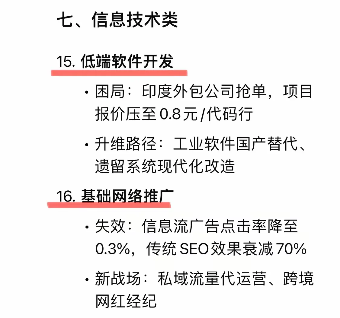 DeepSeek总结20个已经饱和的行业