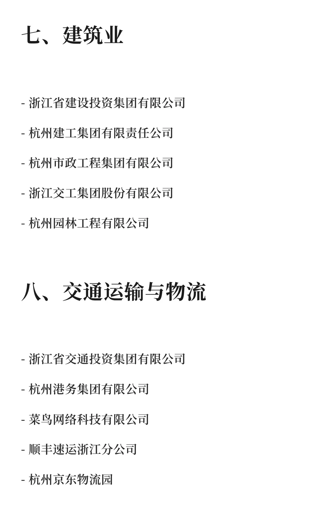 杭州各行业优势单位总结
