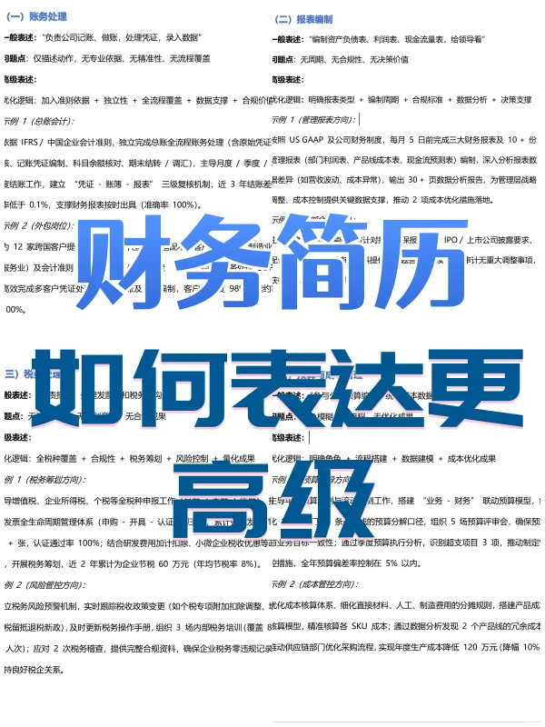 财务简历这样表达显得更高级!