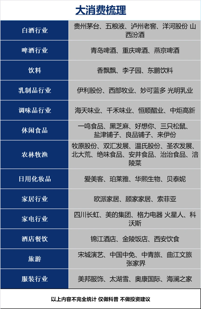国内大消费细分领域梳理