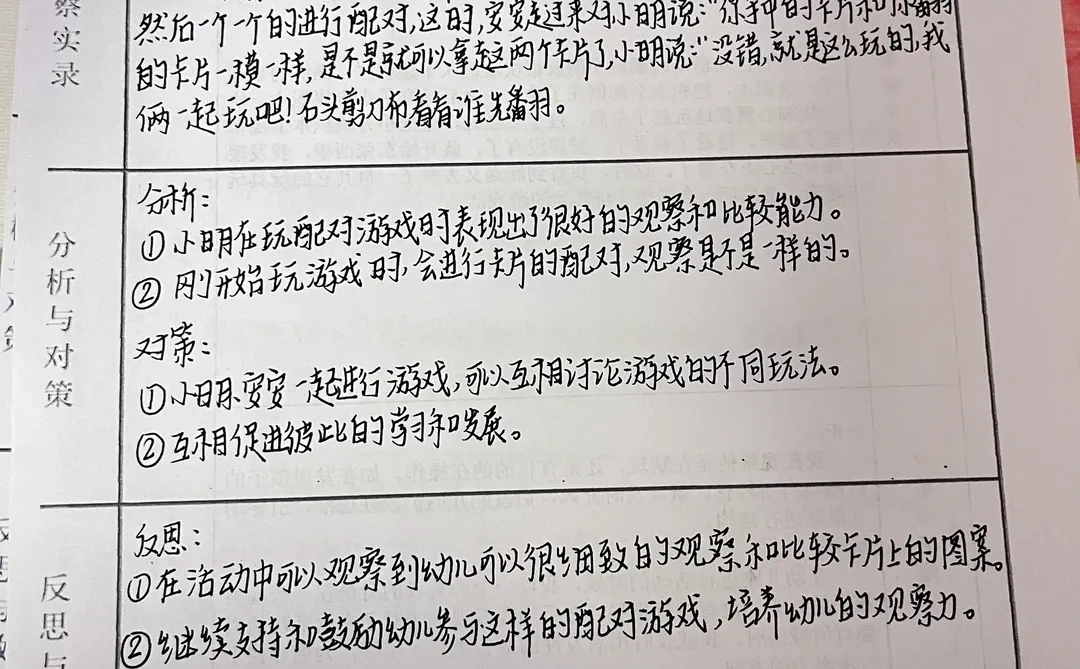 幼儿园区域活动观察记录表！