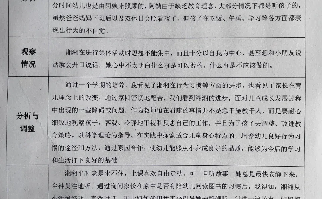 幼儿园个案观察记录表（1500篇）