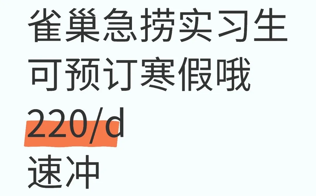 雀巢急招实习生，可预订寒假