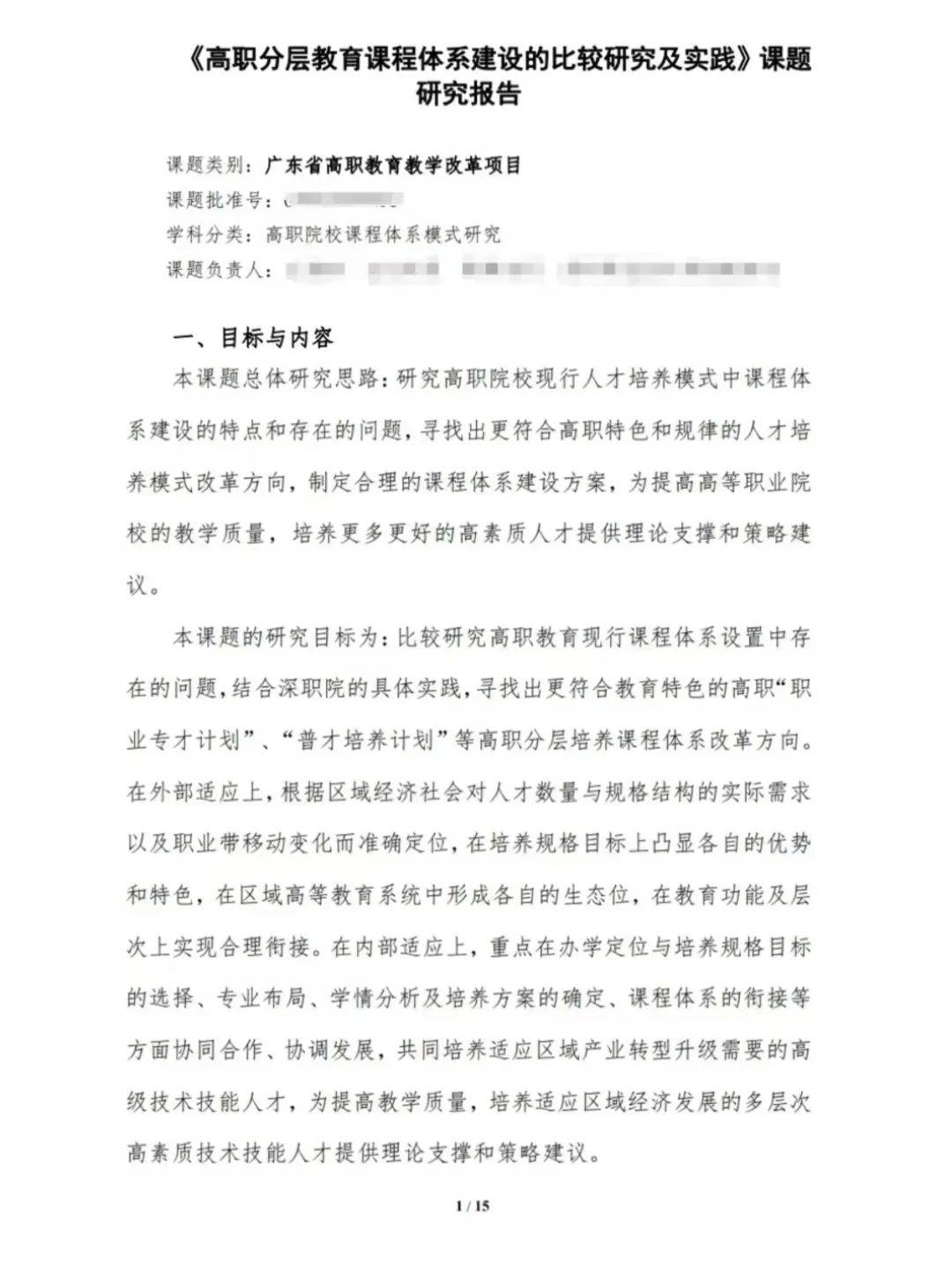 高职教育课题研究报告范文