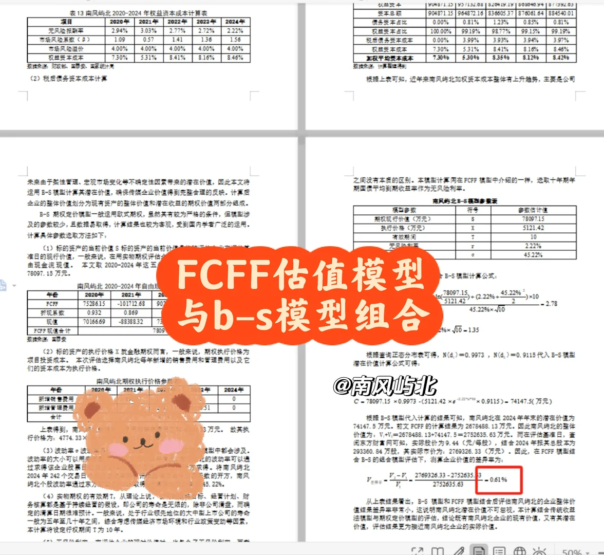 各财务指标 fcff bs等估值模型 !