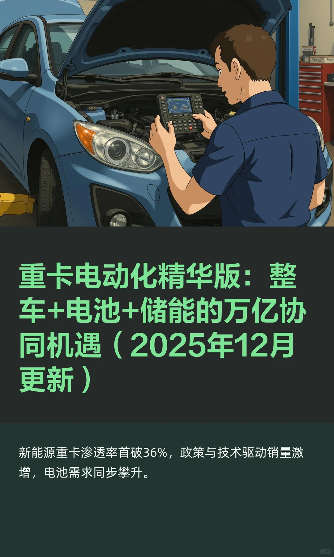 重卡电动化精华版：整车+电池+储能的万亿协