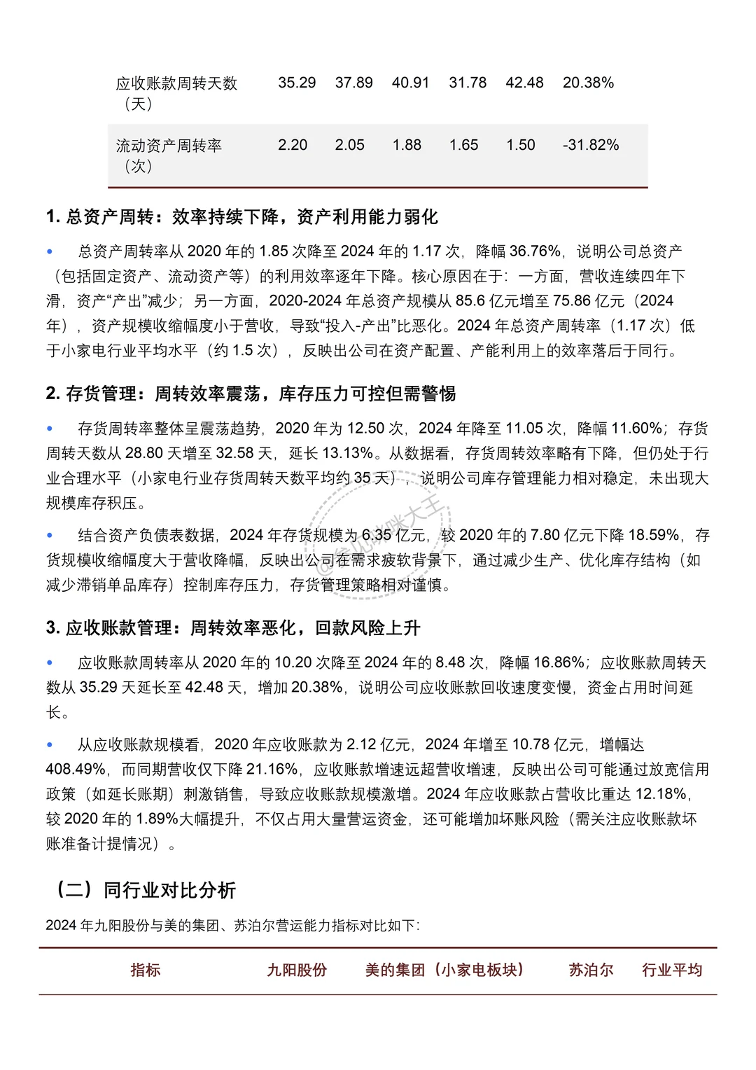 财务分析报告——以九阳股份有限公司为例