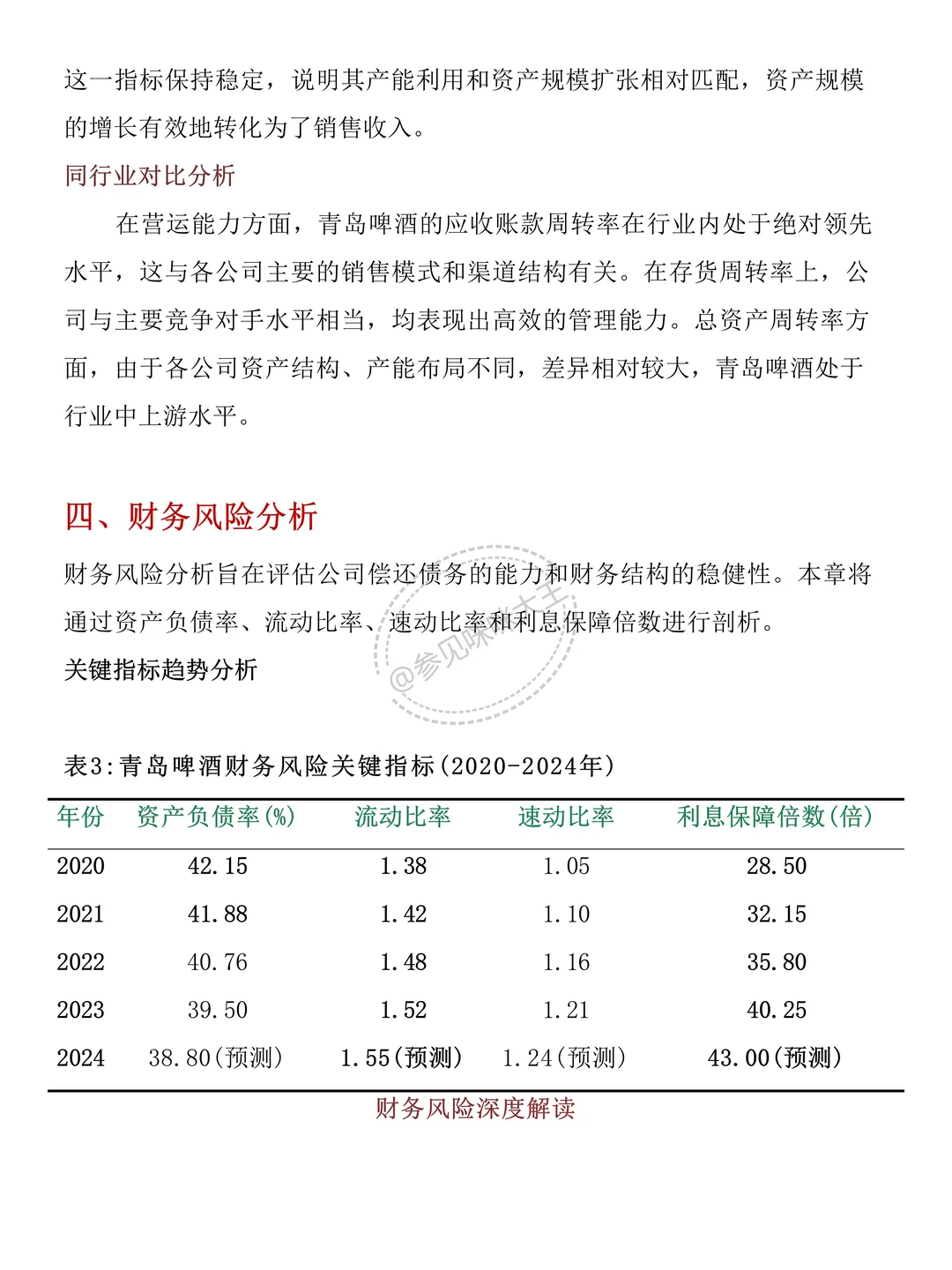 财务分析报告——以青岛啤酒为例
