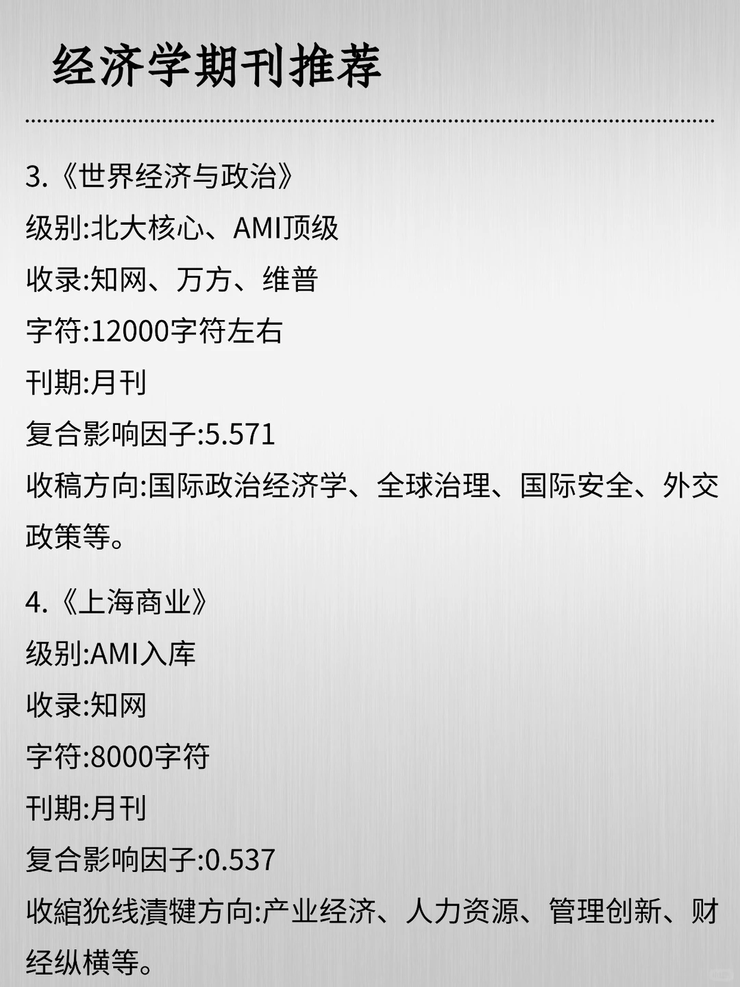 经济学发刊清单！ 闭眼投 核心期刊 +易中刊