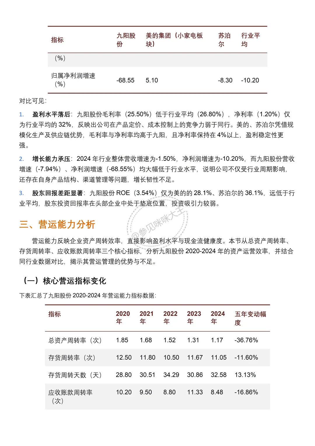 财务分析报告——以九阳股份有限公司为例