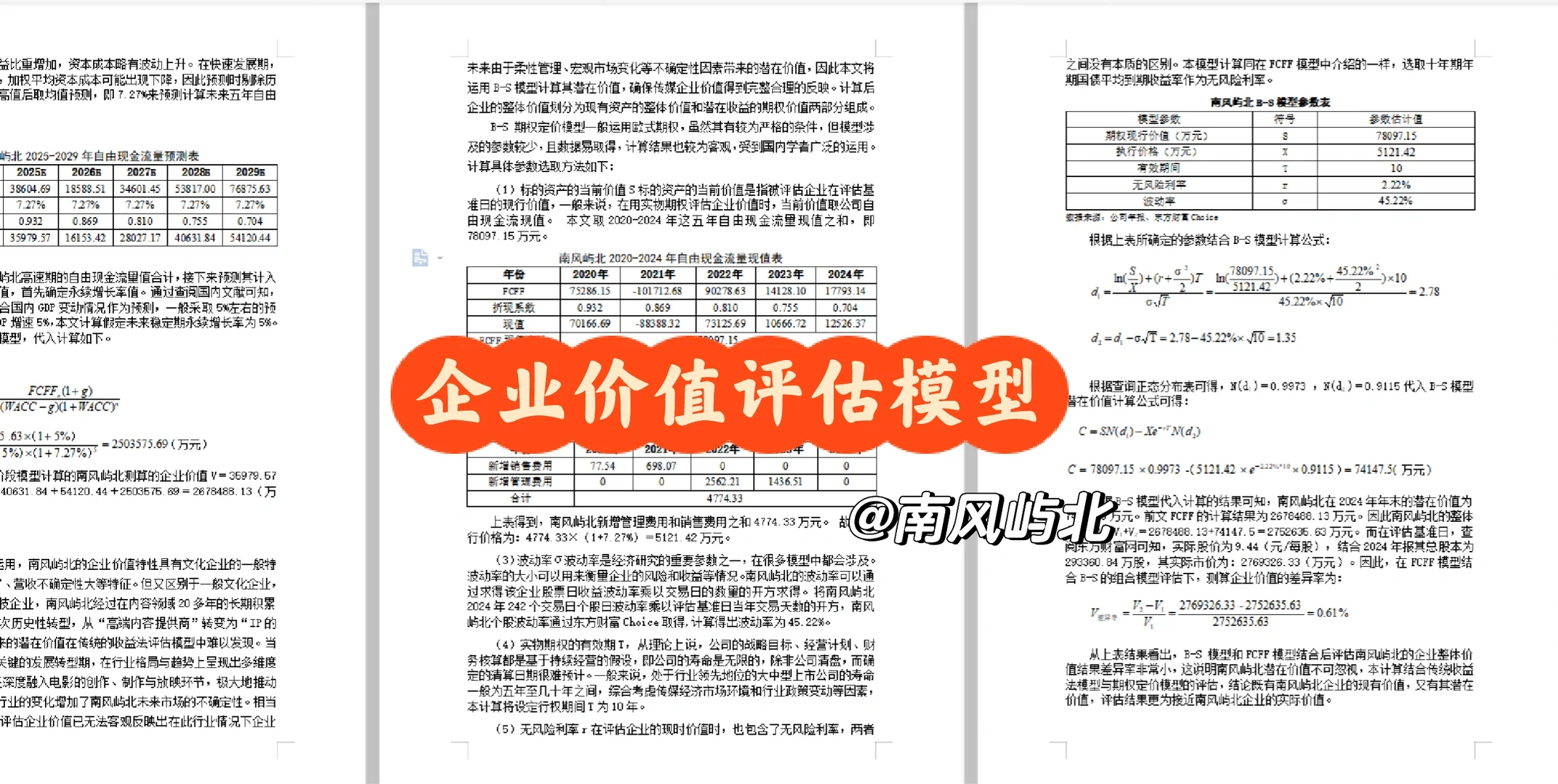 各财务指标 fcff bs等估值模型 !