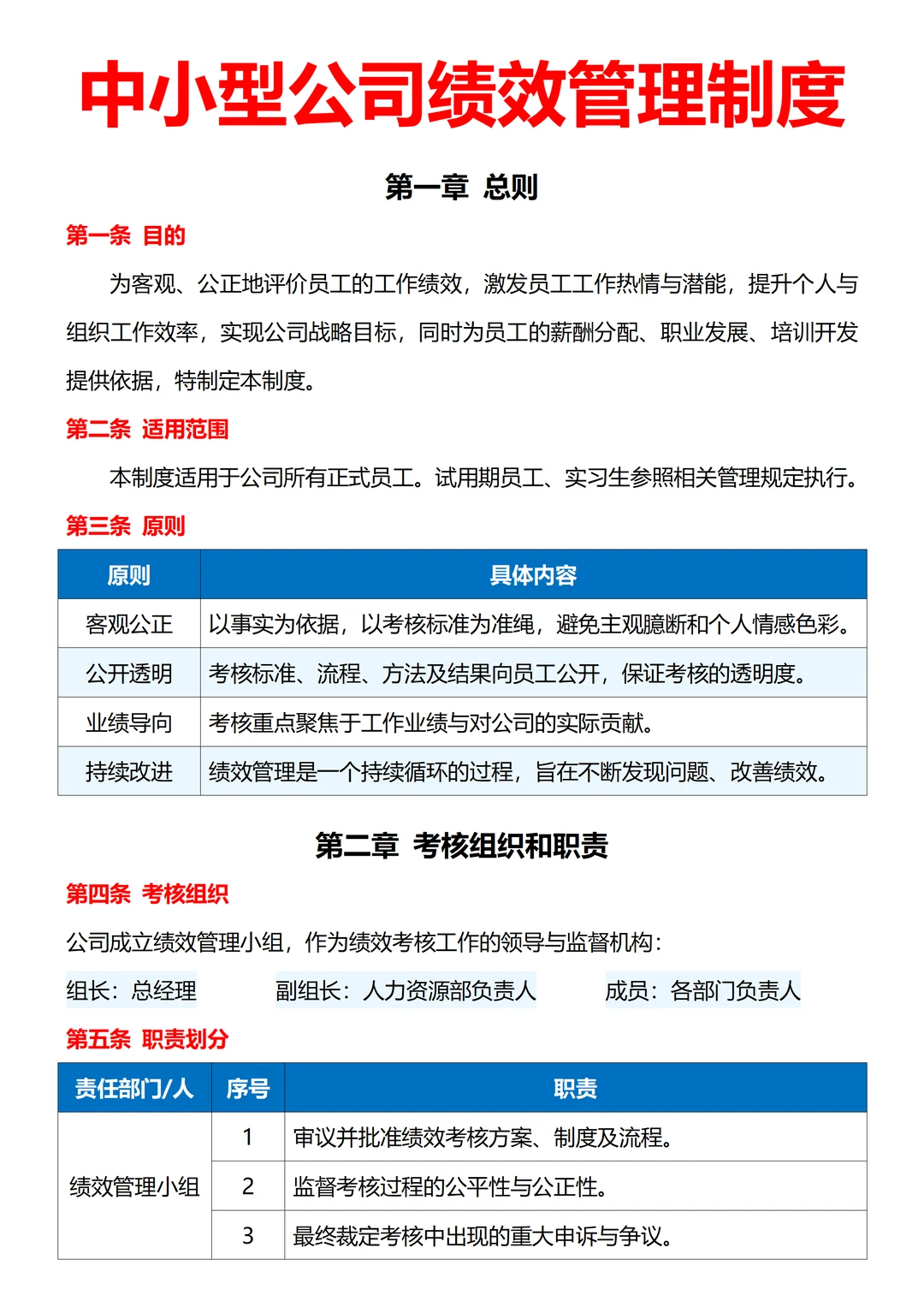 中小型公司绩效管理制度