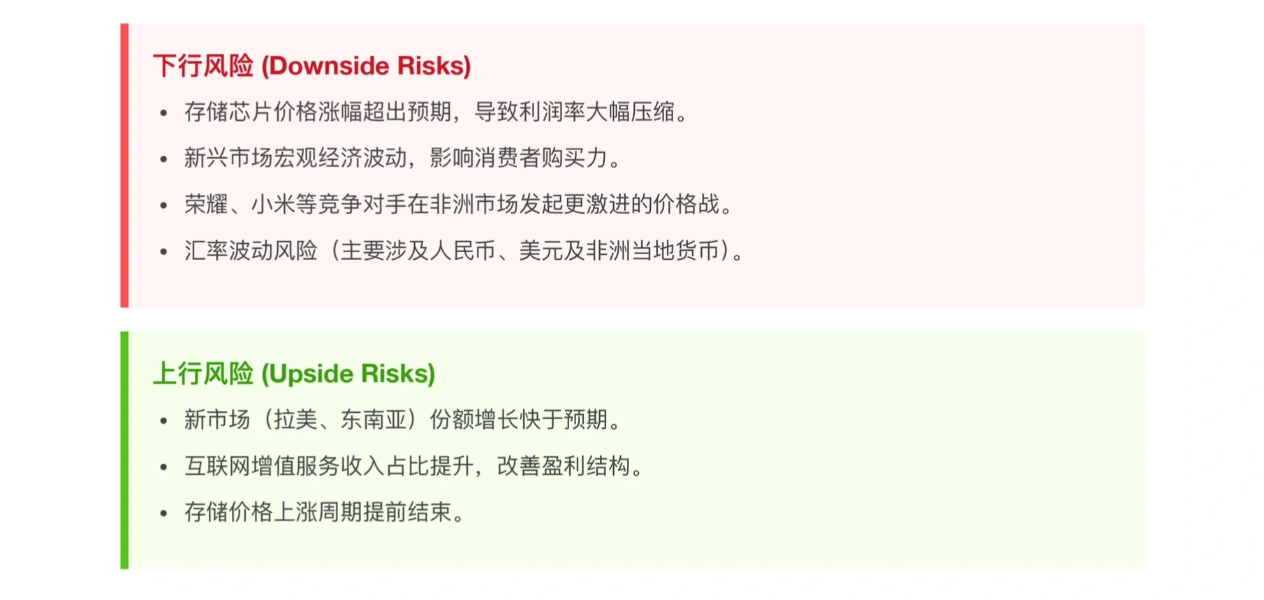 瑞银研报，传音短期毛利承压，因存储价格上涨