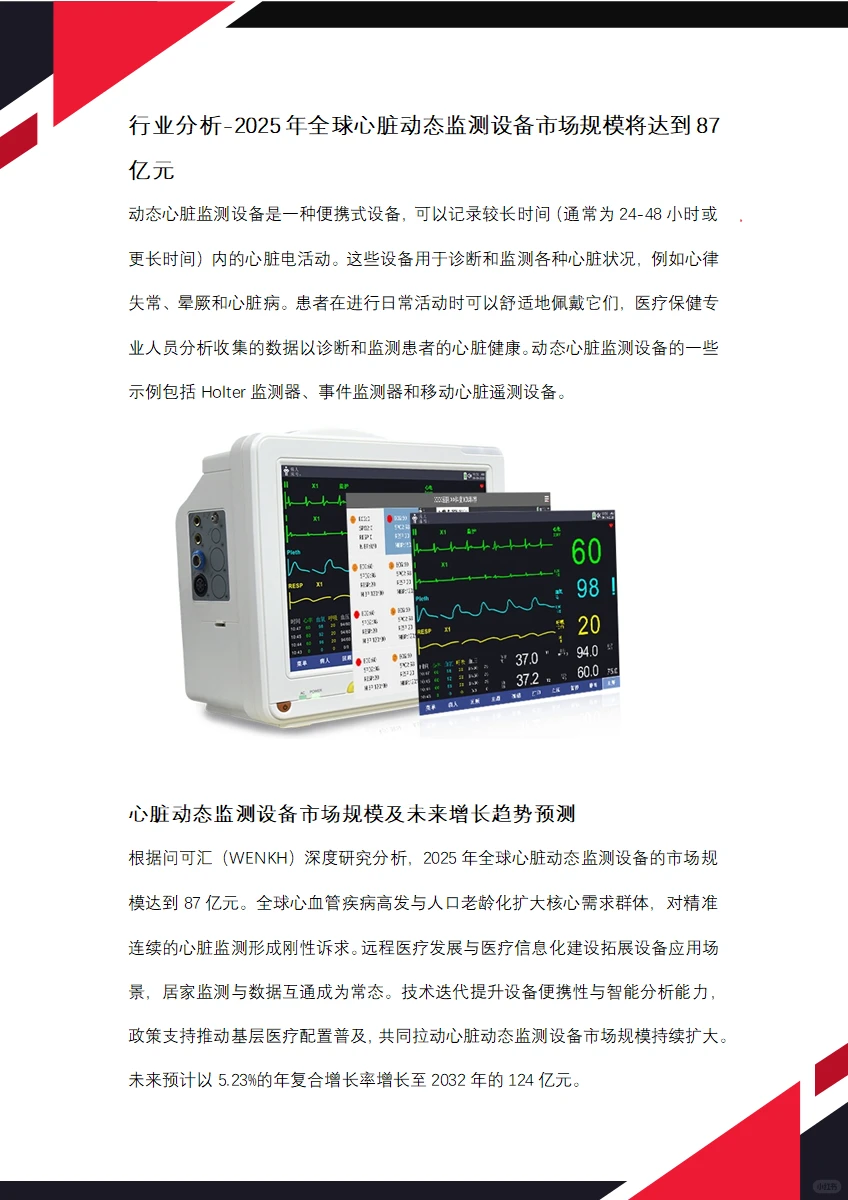 2025全球心脏动态监测设备市场规模达87亿元