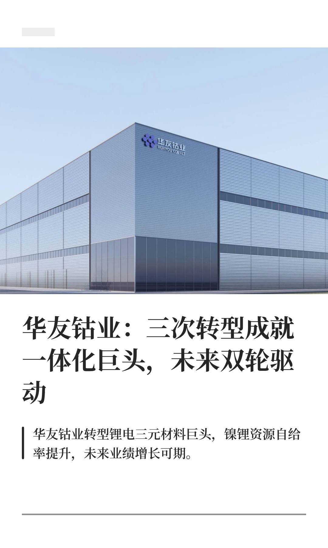华友钴业：三次转型成就一体化巨头，未来双