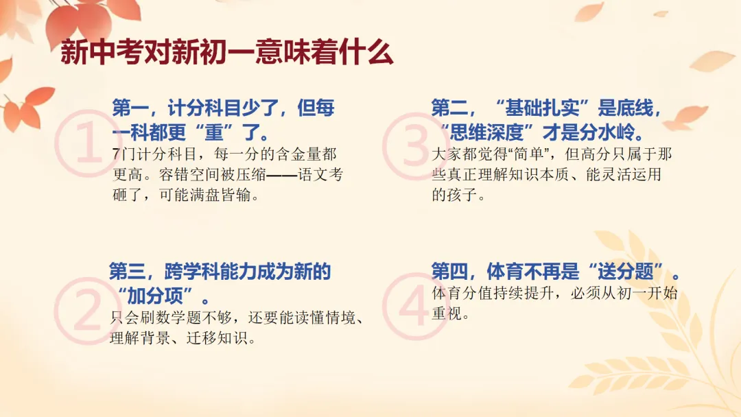 初一上开学家长会ppt:看懂新中考,从初一开始,用三年收获!-第16张图片-四季读书网