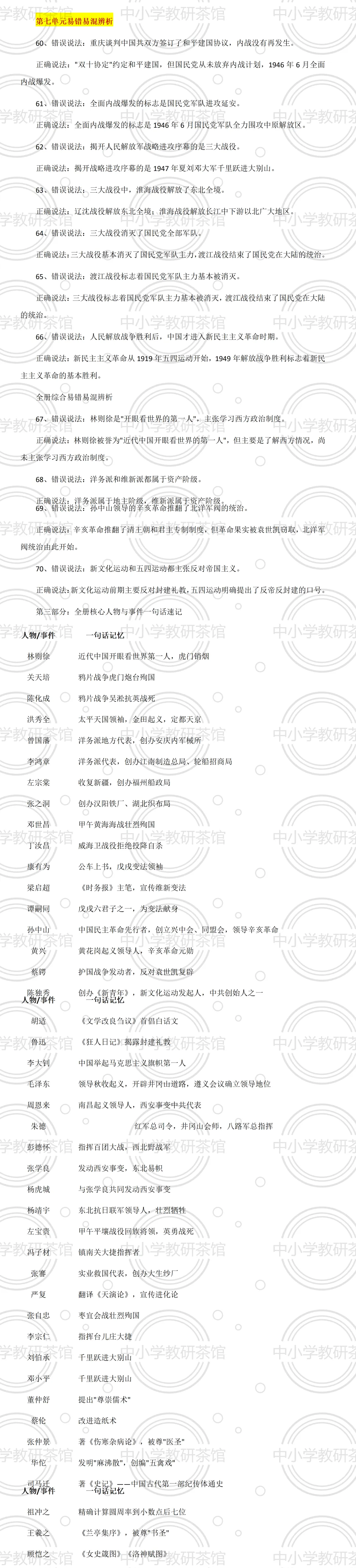 2027中考 八年级上册历史核心一句话记忆与易错易混辨析-第2张图片-四季读书网