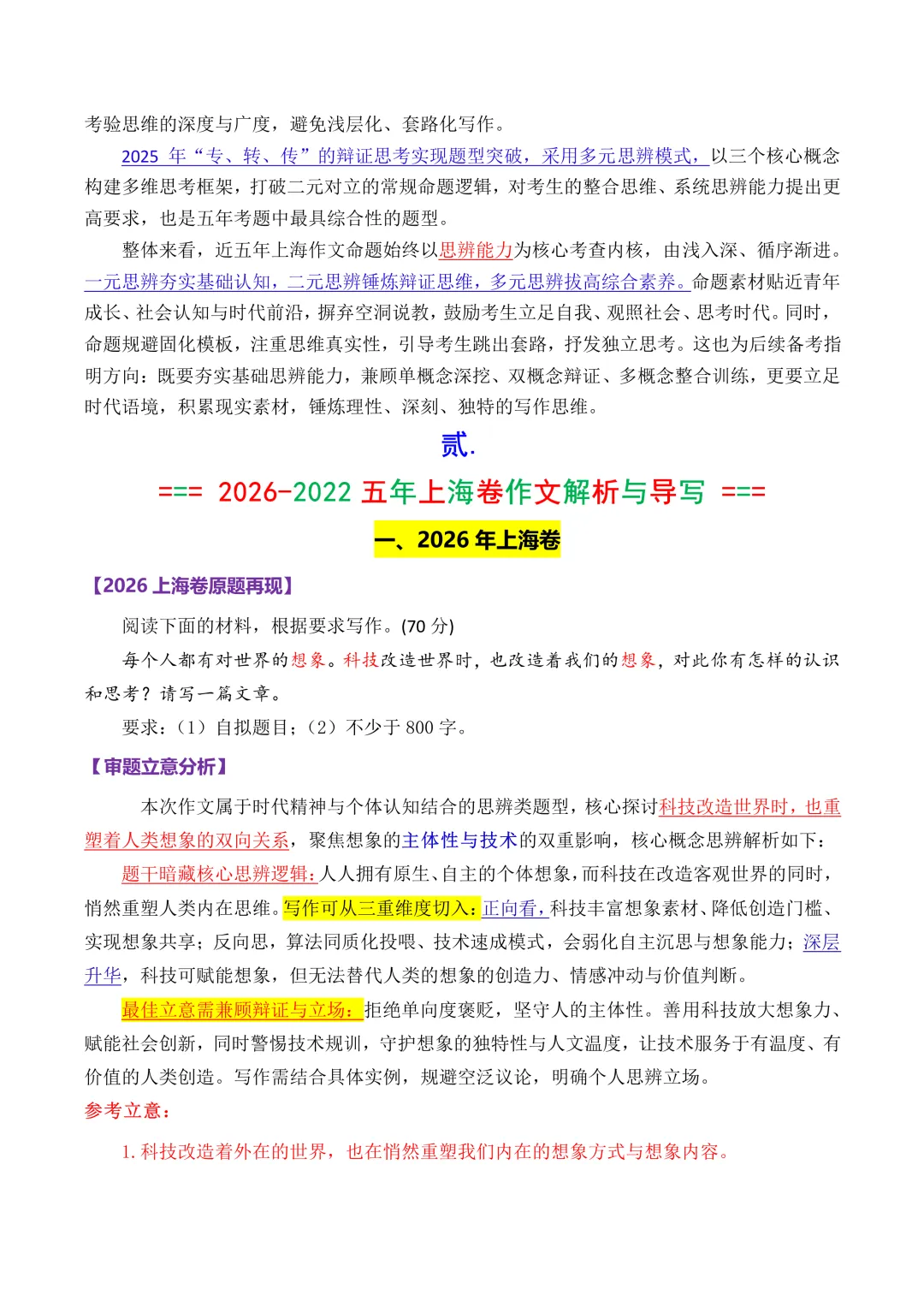 近五年上海高考作文真题解析和范文导写-第2张图片-四季读书网 近五年上海高考作文真题解析和范文导写-第2张图片-四季读书网
