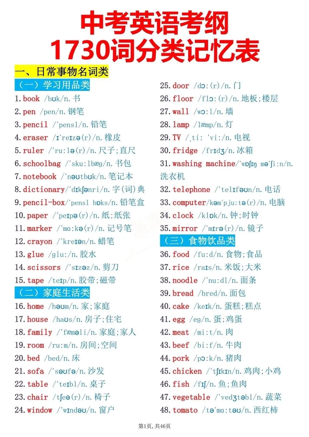 学霸笔记:2026中考英语考纲1730词记忆表-第1张图片-四季读书网