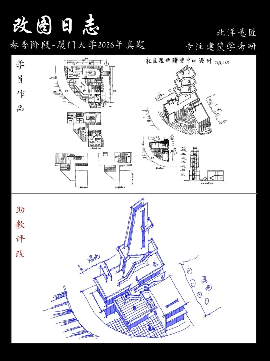 【快题改图日志09】建筑学考研快题营·社区湿地瞭望中心设计(厦门大学2026年)-第2张图片-四季读书网 【快题改图日志09】建筑学考研快题营·社区湿地瞭望中心设计(厦门大学2026年)-第2张图片-四季读书网
