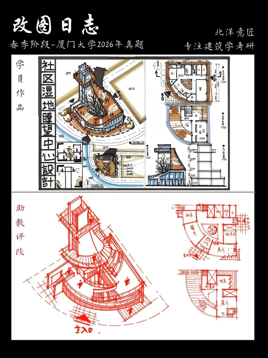 【快题改图日志09】建筑学考研快题营·社区湿地瞭望中心设计(厦门大学2026年)-第10张图片-四季读书网 【快题改图日志09】建筑学考研快题营·社区湿地瞭望中心设计(厦门大学2026年)-第10张图片-四季读书网