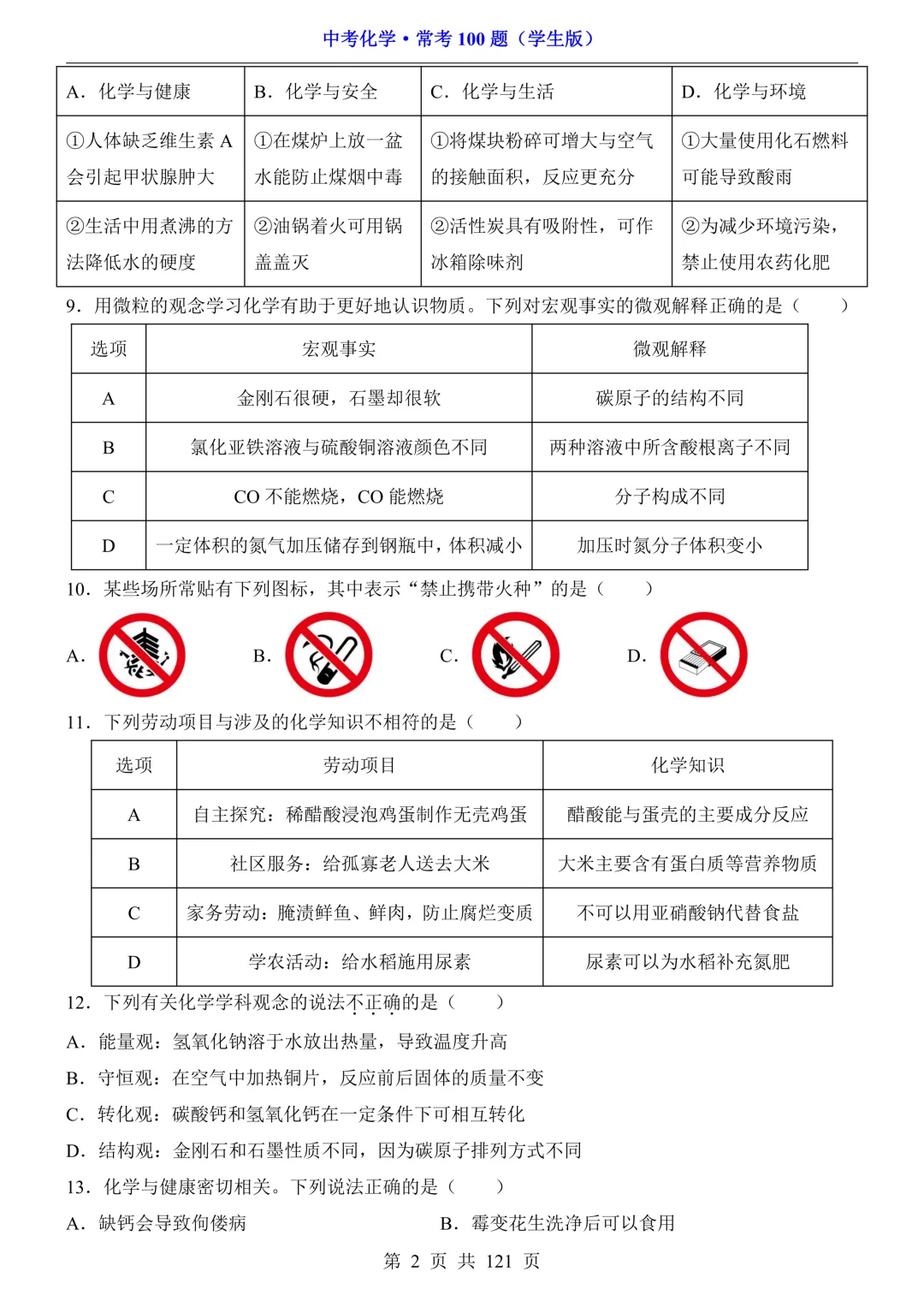 中考化学 · 常考100题,附答案~可打印!-第3张图片-四季读书网 中考化学 · 常考100题,附答案~可打印!-第3张图片-四季读书网