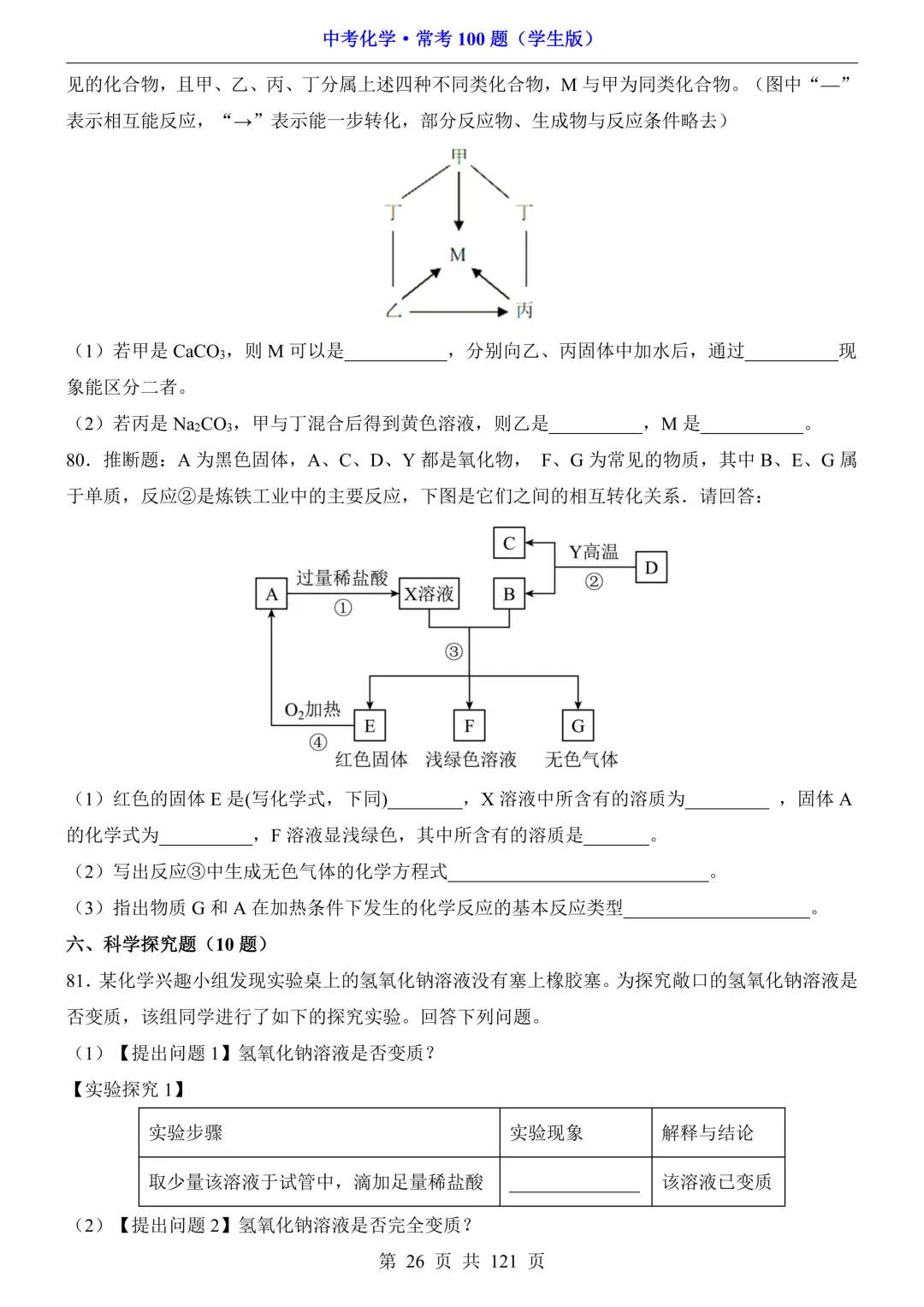 中考化学 · 常考100题,附答案~可打印!-第27张图片-四季读书网 中考化学 · 常考100题,附答案~可打印!-第27张图片-四季读书网