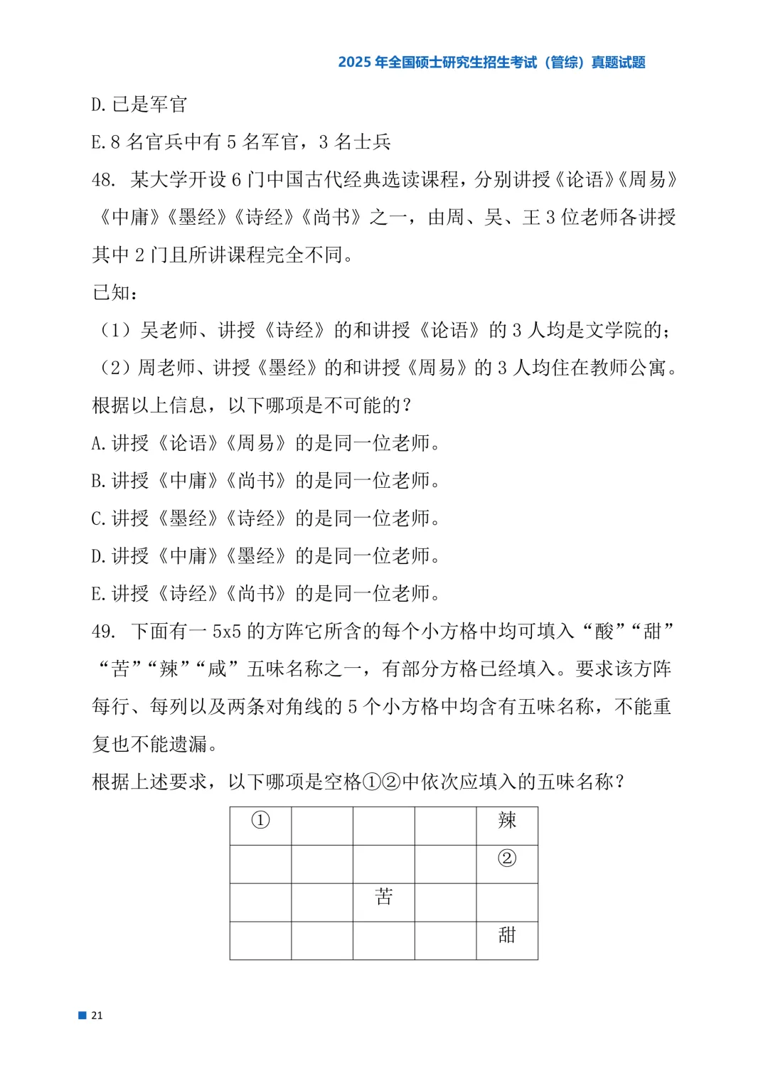 2025年考研真题试题(管理类综合能力)-第21张图片-四季读书网 2025年考研真题试题(管理类综合能力)-第21张图片-四季读书网