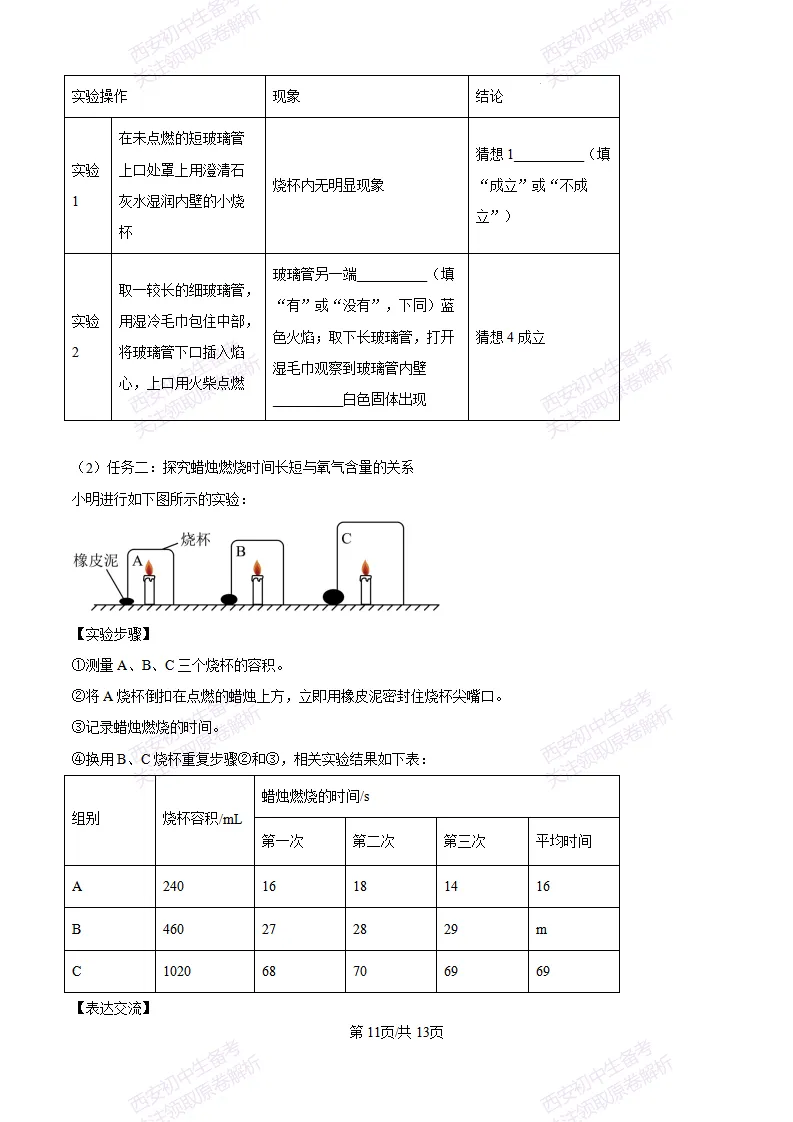 西安校考真题自测!西安长安三中25-26九上第一次月考【化学】|试卷、答案免费下载-第20张图片-四季读书网