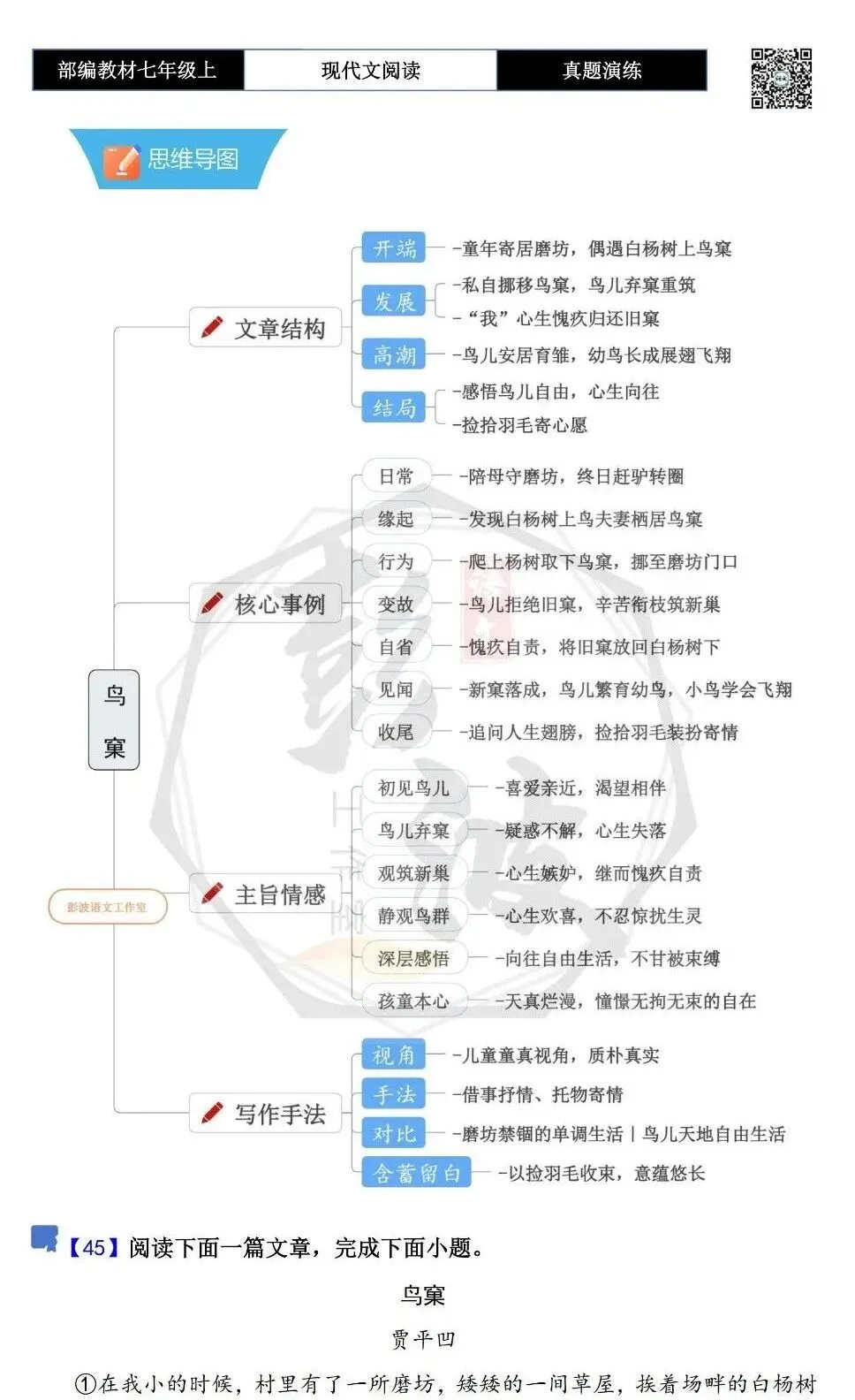 【现代文阅读-真题演练】七年级上-45-鸟窠-思维导图+试题精析-第5张图片-四季读书网 【现代文阅读-真题演练】七年级上-45-鸟窠-思维导图+试题精析-第5张图片-四季读书网