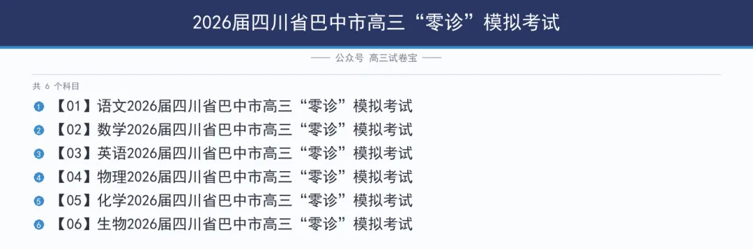 2026届四川省巴中市高三“零诊”模拟考试-第1张图片-四季读书网
