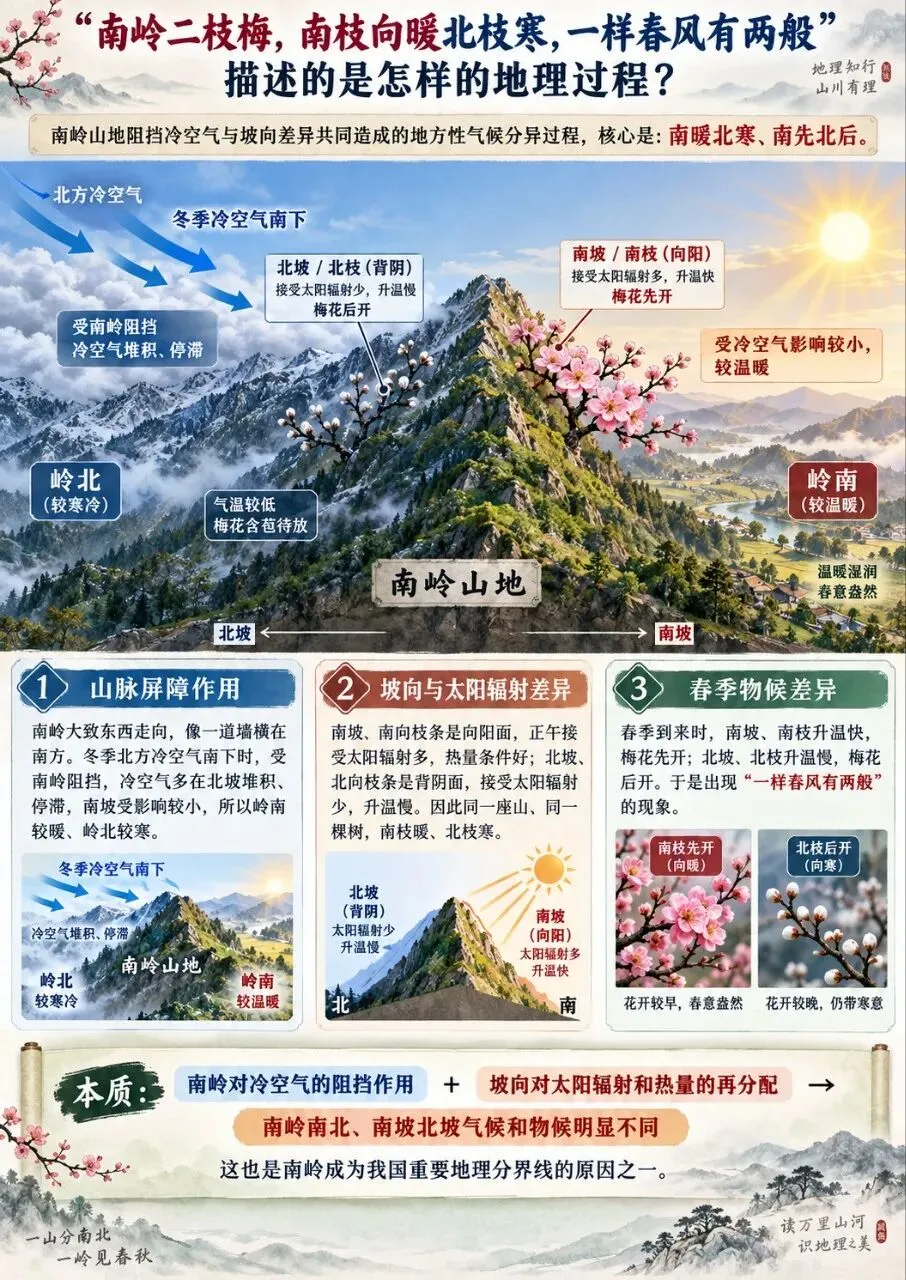 考研真题|“南岭二枝梅,南枝向暖北枝寒,一样春风有两般”,描述的是怎样的地理过程?(华南师范大学)-第1张图片-四季读书网 考研真题|“南岭二枝梅,南枝向暖北枝寒,一样春风有两般”,描述的是怎样的地理过程?(华南师范大学)-第1张图片-四季读书网