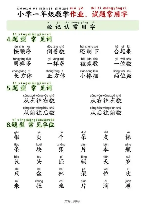 26年秋一年级上册数学作业试卷试题常用字(必备含拼音版),可打印-第4张图片-四季读书网 26年秋一年级上册数学作业试卷试题常用字(必备含拼音版),可打印-第4张图片-四季读书网