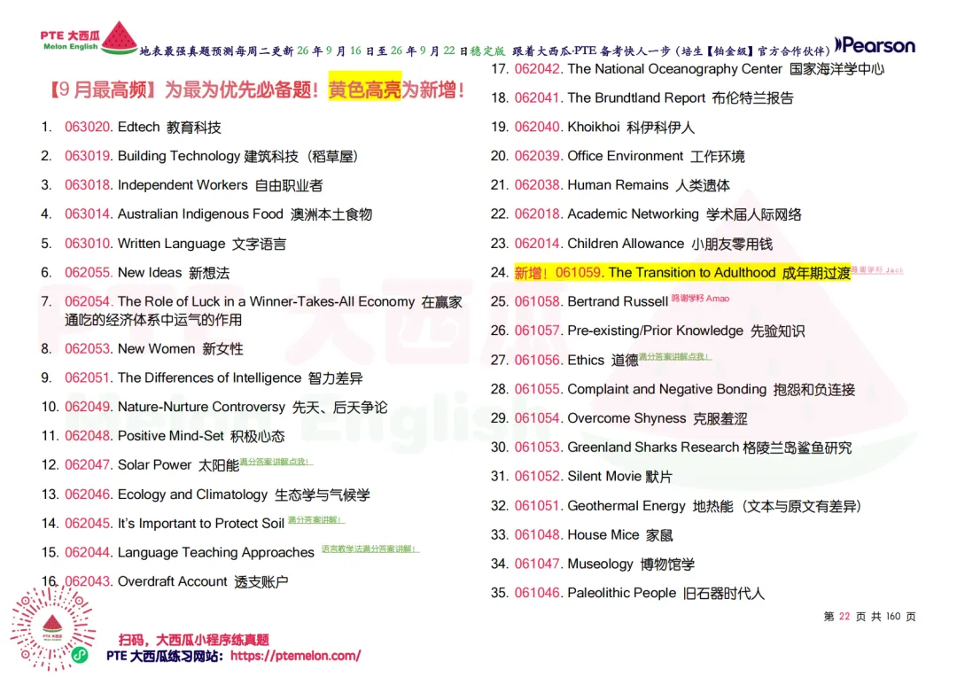 SWT删题啦!【PTE巨准真题预测】26年9月16日至9月22日|SWT最高频仅剩69题!WFD最高频仅152句!-第31张图片-四季读书网