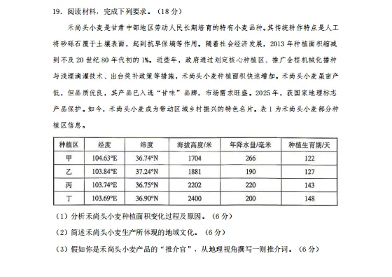 最新试卷 | 2026年高考甘肃地理试卷!-第7张图片-四季读书网 最新试卷 | 2026年高考甘肃地理试卷!-第7张图片-四季读书网