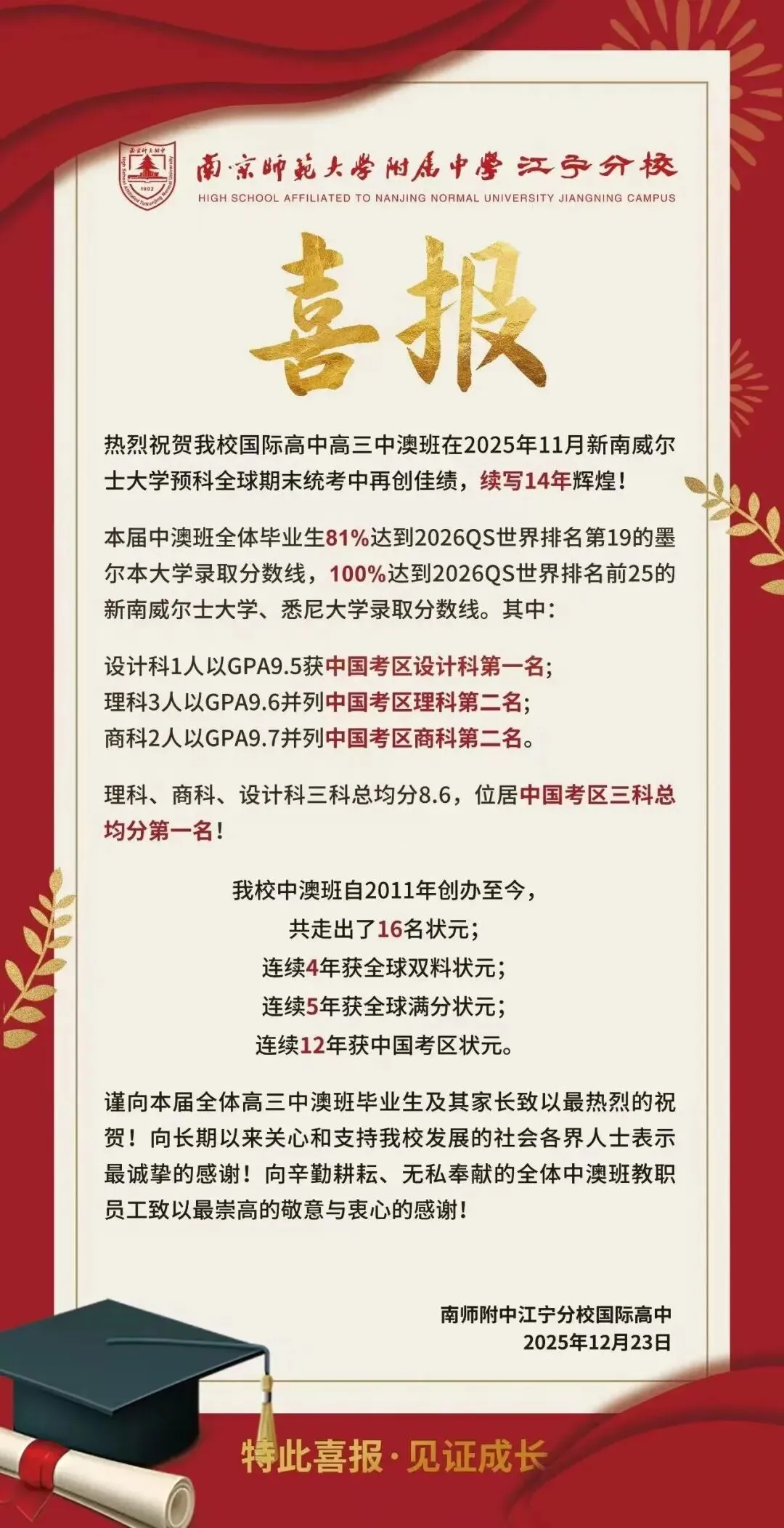 官宣!南京一名校公布中考、高考成绩-第2张图片-四季读书网 官宣!南京一名校公布中考、高考成绩-第2张图片-四季读书网