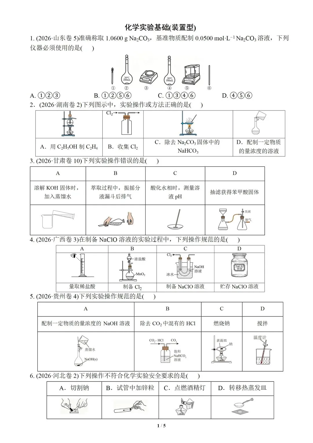 2026年高考化学真题分类汇编8:化学实验基础(装置型)(文末附下载链接)-第1张图片-四季读书网 2026年高考化学真题分类汇编8:化学实验基础(装置型)(文末附下载链接)-第1张图片-四季读书网