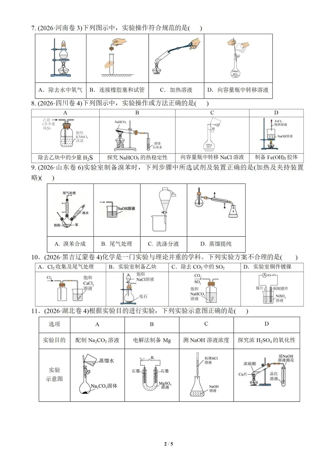 2026年高考化学真题分类汇编8:化学实验基础(装置型)(文末附下载链接)-第2张图片-四季读书网 2026年高考化学真题分类汇编8:化学实验基础(装置型)(文末附下载链接)-第2张图片-四季读书网
