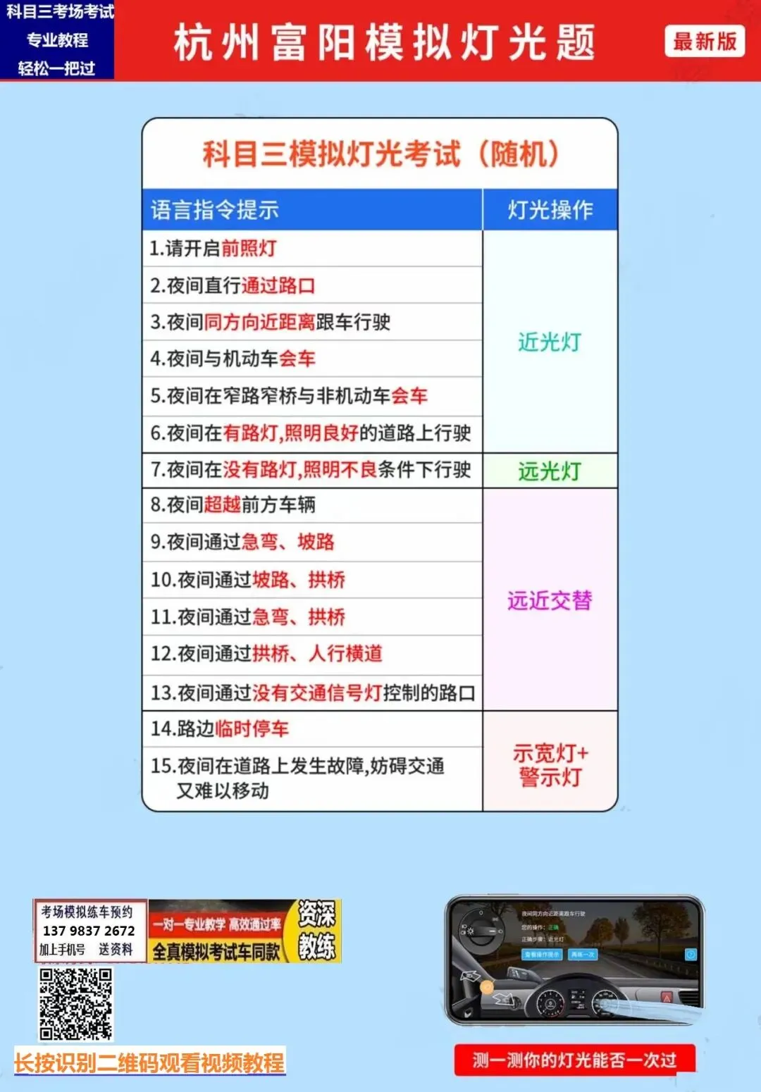 杭州富阳场口科目三考场考试视频详细讲解模拟练车路线图必过攻略-第5张图片-四季读书网