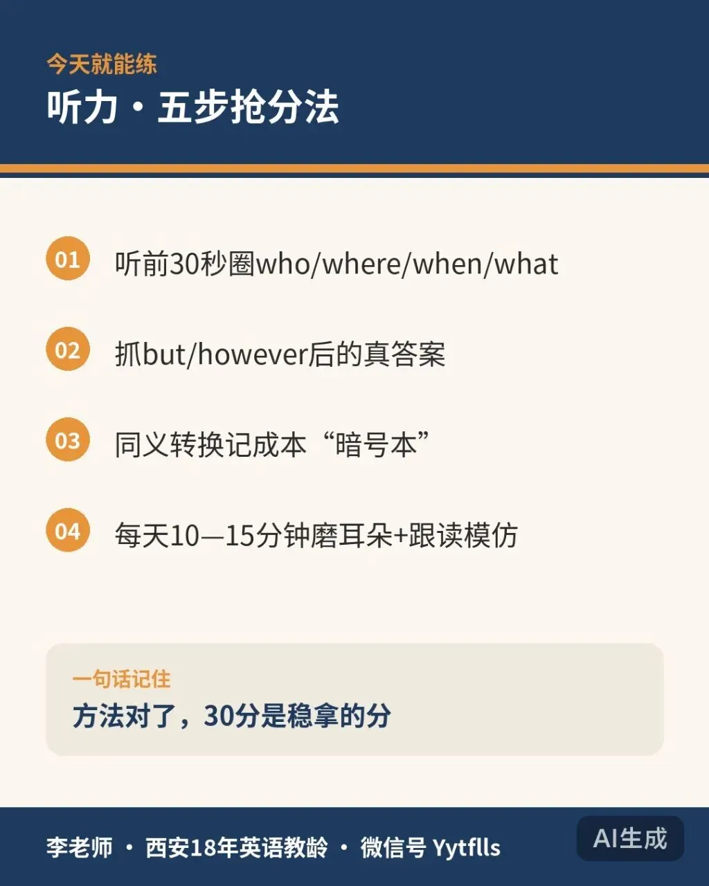 西安中考英语听力30分怎么稳拿?6月21日8:30开考,3类失分坑90%孩子踩过-第4张图片-四季读书网