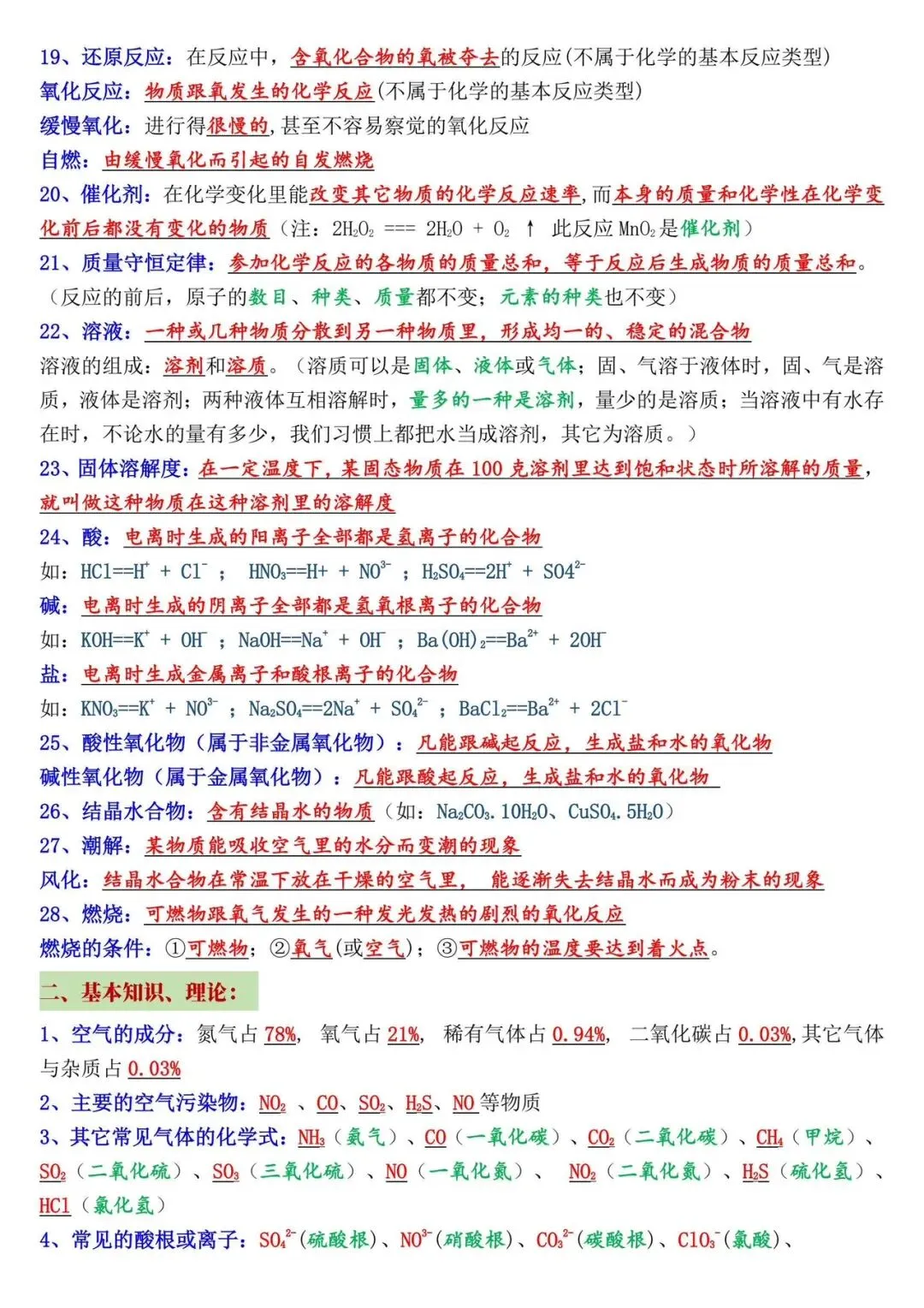 中考化学必备知识点总结大全(基本知识、概念加理论)-第2张图片-四季读书网