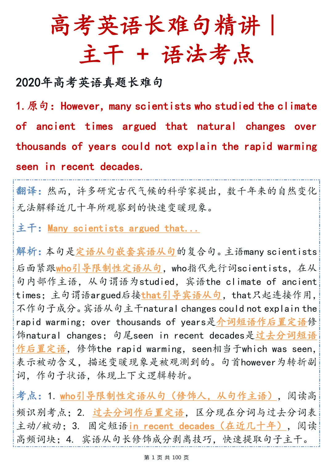 高考英语长难句精讲|主干 + 语法考点,直接打印背诵-第1张图片-四季读书网